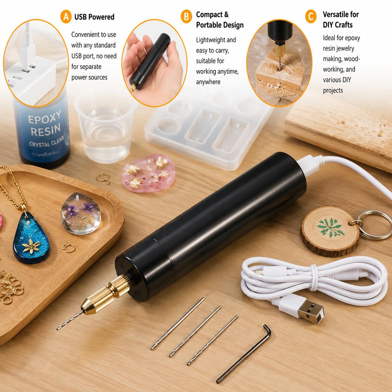 Jewelry Making Kit Professional - Mini-Elektrobohrer USB-betrieben, kabelloses Gravierwerkzeug für Epoxidharz,