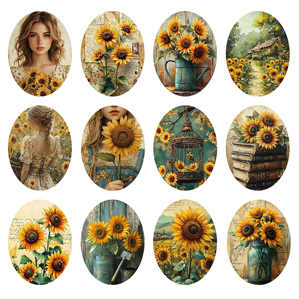 Jewelry Making Books - Zufällig gemischte runde/ovale/quadratische Sonnenblumen-Mädchen-Buch-Foto-Glascabochons mit flacher