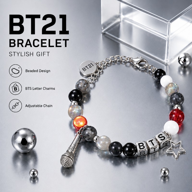 Jewelry Making Parts - BT21 Schwarz-Rotes Perlenarmband, Fan-Support-Merch, Modisches Perlen-Armband