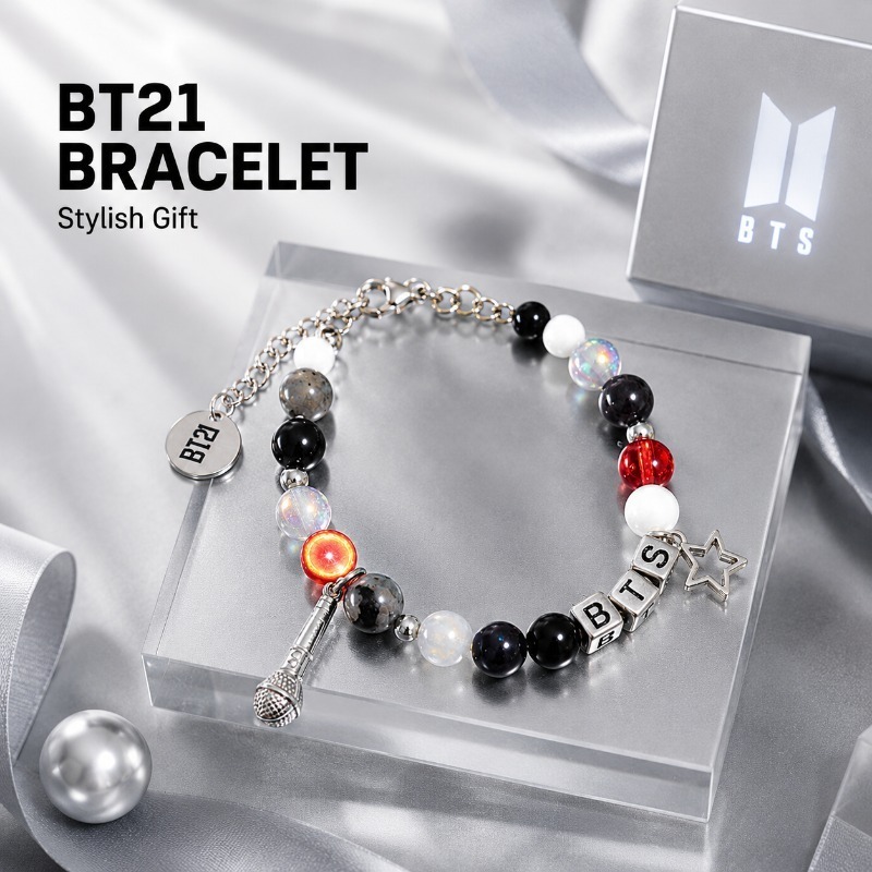 BT21 Schwarz-Rotes Perlenarmba – Jewelry Making Parts Bewertung und Preis