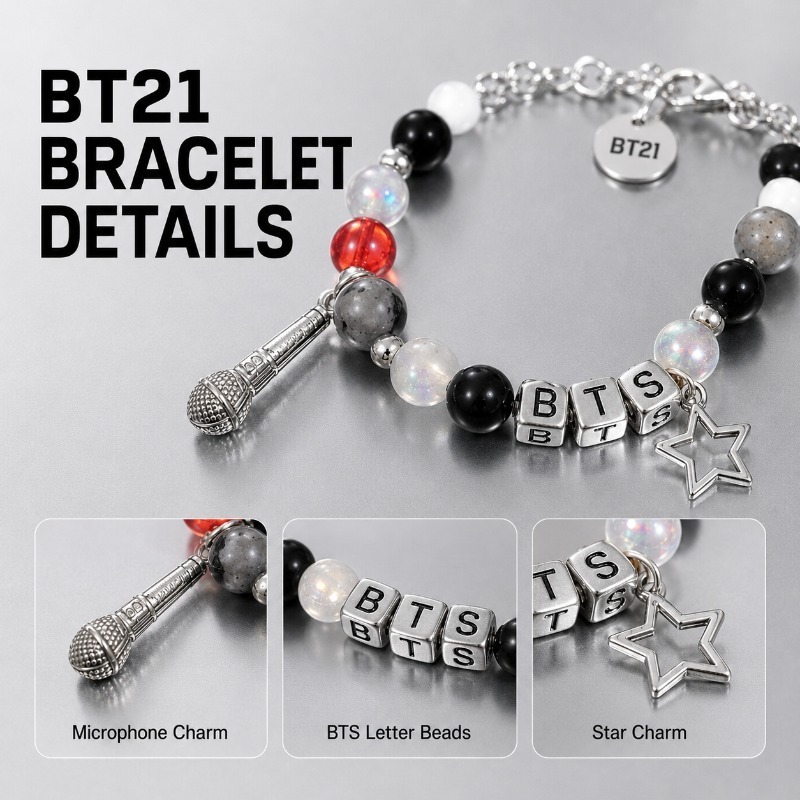 BT21 Schwarz-Rotes Perlenarmba – Jewelry Making Parts Bewertung und Preis