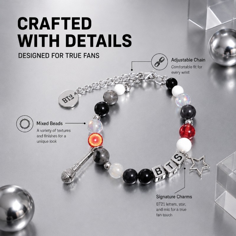 BT21 Schwarz-Rotes Perlenarmba – Jewelry Making Parts Bewertung und Preis